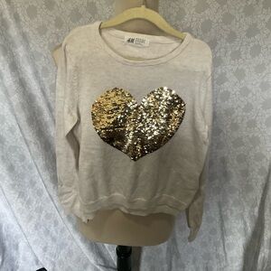 H&M Cream Sweater with Gold and Pink Sequin Heart